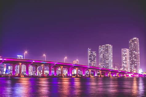 2560x1440px | free download | HD wallpaper: bridge illustration, night, florida, Miami, vice ...