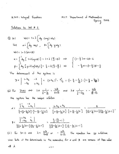 Integral Equations Solutions to Problem Set 1 - Docsity