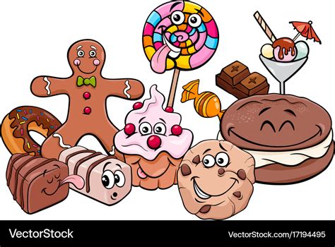 Candy characters group cartoon Royalty Free Vector Image