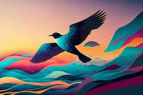 Premium Photo | Silhouette of a flying bird digital illustration painting artwork