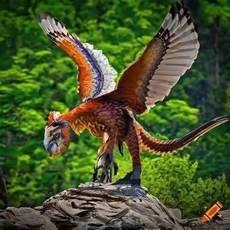 Feathered utahraptor with owl-like colors in the wild on Craiyon