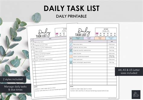 Printable Daily Task List Track Daily Tasks & Productivity - Etsy Canada