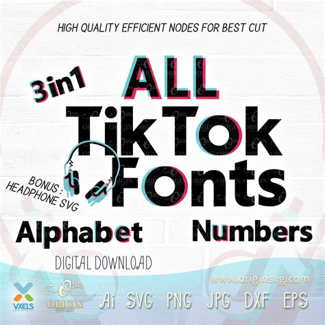 Tiktok Fonts Bundle SVG All in one Alphabet and Numbers Tik Tok 3 style and free headphones ...