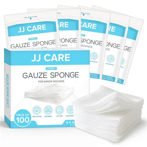 Buy JJ CARE Sterile Gauze Pads 4" x 4" (Pack of 100), 12-Ply Cotton Gauze Pads, Individually ...