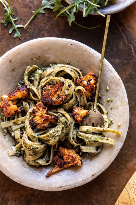 Crispy Roasted Cauliflower with Creamy Pesto Pasta. - Half Baked Harvest