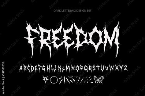 Y2k Freedom Dark Lettering tattoo vector type font. Grunge style type font with Gothic Pank Rock ...