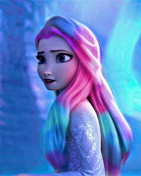 Elsa with the four spirits color scheme hair : r/Frozen