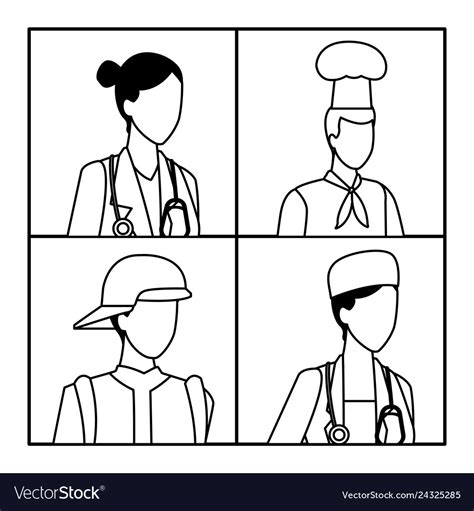 Jobs and professions avatar in black white Vector Image