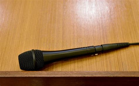 Microphone on Wooden Podium Stock Photo - Image of culture, concept: 169043068