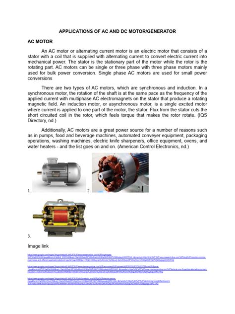 Applications of Ac and Dc Motor Ac and Dc Generators | PDF