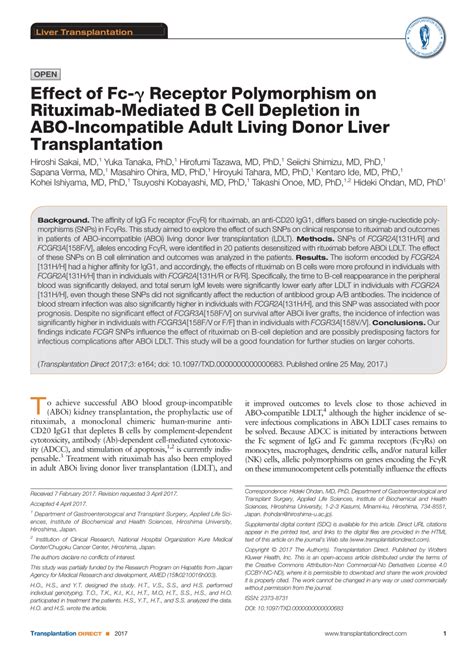 (PDF) Effect of Fc-γ Receptor Polymorphism on Rituximab-Mediated B Cell Depletion in ABO ...