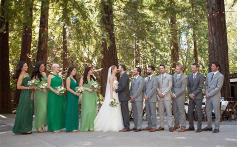 Rustic Wedding: Green Bridesmaid dresses : Gray Groomsmen suits : Casablanca Bride Gown ...