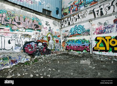 Scene from the ghetto abandoned houses with a lot of graffiti Stock Photo: 19867985 - Alamy