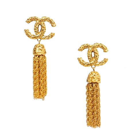 Chanel Gold CC Tassel Earrings at 1stdibs