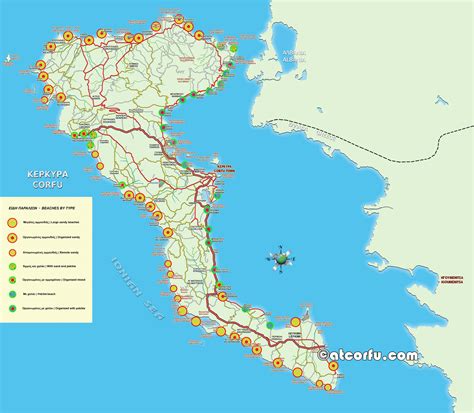 Map With Best Corfu Beaches By Type - AtCorfu