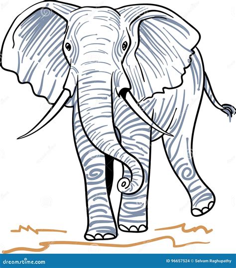 Walking Elephant Line Art Vector Illustration | CartoonDealer.com #96657524