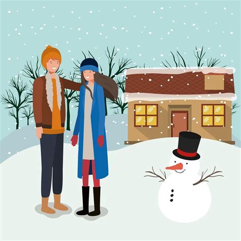 couple celebrating Christmas with snowman 2111504 Vector Art at Vecteezy