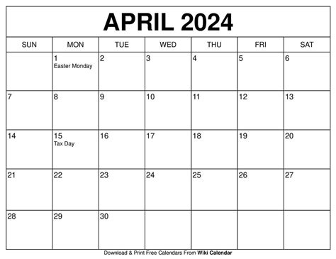 2024 April Calendar Printable Pdf Printer - 2024 Calendar 2024 Printable