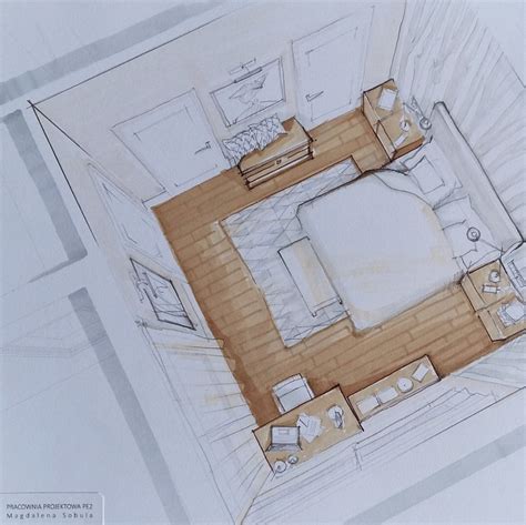 Top view of the bedroom (sketch and design by Magdalena Sobula) | Desain, Desain interior, Latar ...