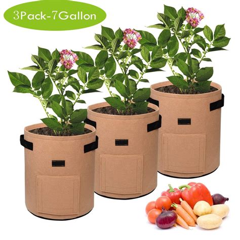 3-Pack 7 Gallon Garden Grow Bags Durable Plant Growing Bags Outdoor/Indoor Vegetables Bags with ...