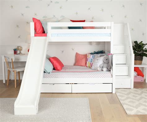 Maxtrix Twin over Full Staircase Bunk Bed with Slide (White, Natural and Chestnut) – Kids ...