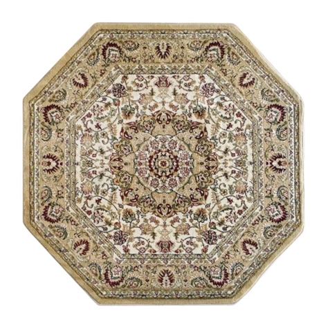 Flash Furniture Mersin Collection Persian Style 5x5 Ivory Octagon Area Rug-Olefin Rug with Jute ...