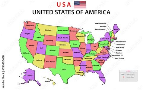 USA Map. Political map of the United States of America. US Map with color background and all ...