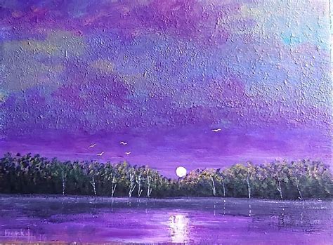 Full moon purple sky seascape