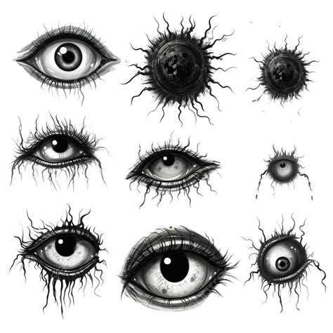 Creepy Eye Illustrations Set, Halloween Scary Eyeball Collection, Scary Eyes, Eyeball PNG ...