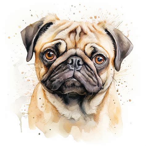 Premium AI Image | PUG DOG WATERCOLOR WHITE BACKGROUND