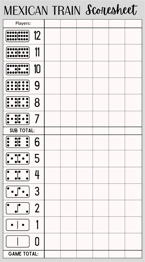 Free Printable Mexican Train Domino Scoresheet [PDF Included] - Printables Hub