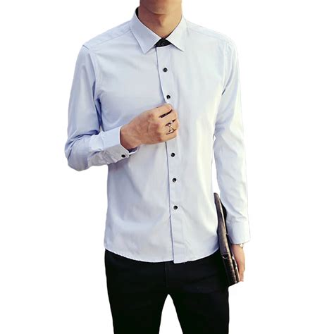 New Mens Casual Business Shirt Slim Fit Formal Stylish Solid White ...