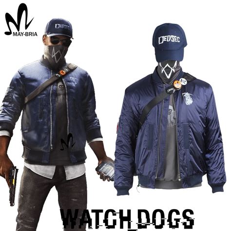 Game Watch Dogs 2 Costume Marcus Holloway Cosplay Costume Watch Dogs mask cap shirt blue jacket ...