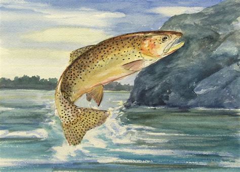 Original Painting Jumping Cutthroat Trout Fish Art by Mortensen ใน Original Painting Jumping ...