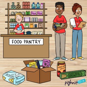 Food Pantry Clipart With Community Volunteers and Donations by Pigknit Clipart