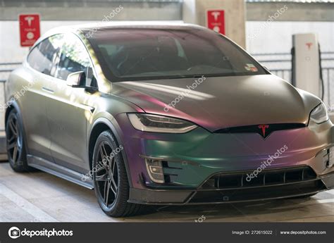 Tesla Model x with galaxy color wrapping paint – Stock Editorial Photo © felixtm #272615022