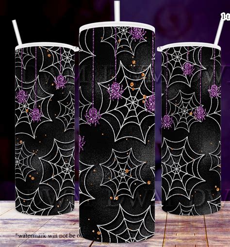 Halloween Spider Webs & Purple Glitter Spiders 20oz Tumbler in 2022 | Halloween spider web ...