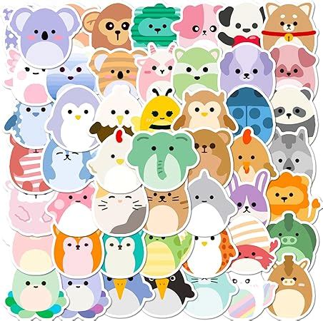 Squish Mallows Stickers 100 Pcs, Cute Animal Sticker, Waterproof Vinyl ...