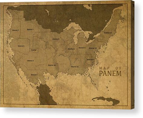 Vintage Map of Panem from The Hunger Games Acrylic Print by Design Turnpike - Pixels