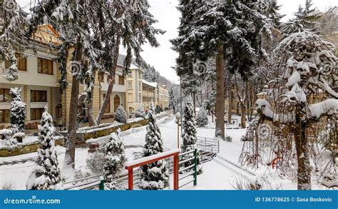 Idyllic Winter Scene with Snow Stock Image - Image of construction, building: 136778625