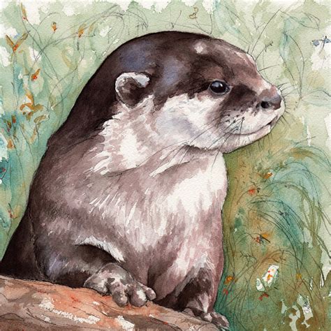 Otter on Riverbank Giclée Print, Wall Art, Nursery Art, Otter Print, British Wildlife, Home ...