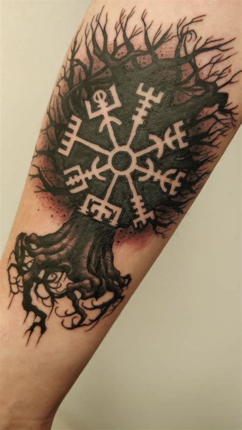 My first tattoo of a Vegvísir in an Yggdrasil by Martin at Lucky 7 Norrköping Sweden | Vegvisir ...