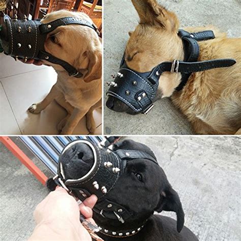 PET ARTIST -Gentle Genuine Leather Padded Dog Muzzle - Spikes Studded Adjustable Dog Mouth Cover ...