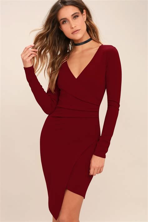 Sexy Dark Red Dress - Long Sleeve Dress - Bodycon Dress - Lulus