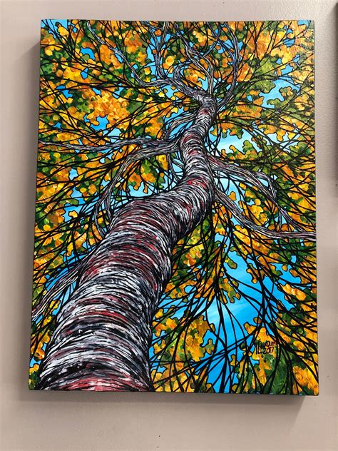 Blossoming Autumn Birch Tree, 18x24 Original Acrylic Painting by Tracy Levesque