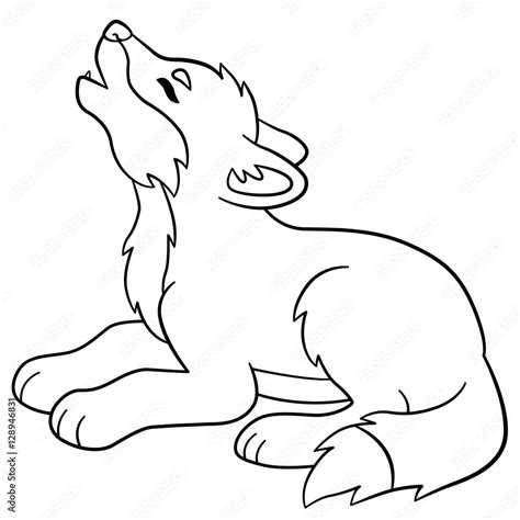 Coloring pages. Little cute baby wolf howls. Stock Vector | Adobe Stock