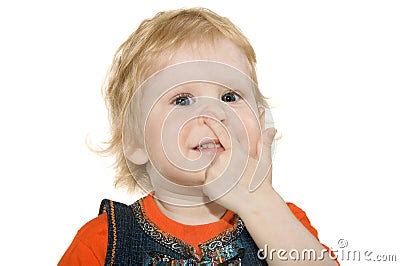 Girl Touch Nose Royalty Free Stock Photography - Image: 14634767