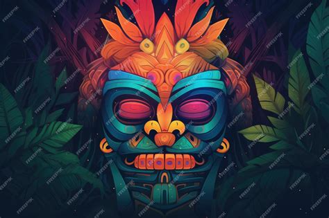 Premium AI Image | Polynesian Tiki Mask Against A Tropical Background