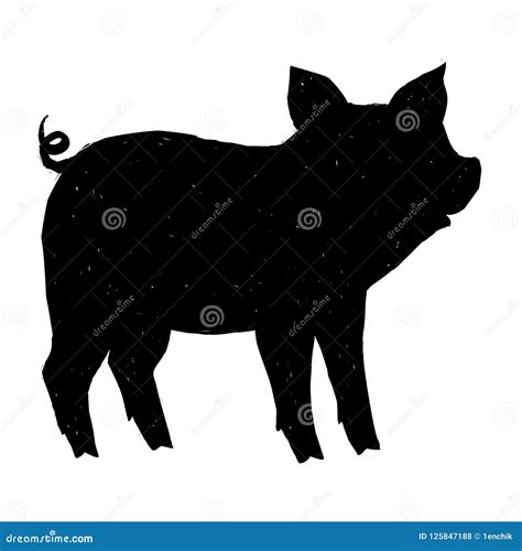 Black Hand Drawn Cute Pig Grunge Style Vector Black Ink Silhouette Isolated on White Stock ...