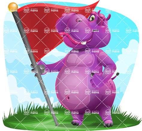 Purple Hippo Cartoon Character Set / With Outdoor Background | GraphicMama